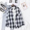 Kvinnors blusar skjortor HSA Autumn Spring Plaid Flanell Shirt Women Bluses and Tops Retro Cotton Lady Loose Outwear Korean Tops Femme 230309