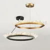 Kroonluchters Moderne luxe LED Dimbare kroonluchter Black Gold Metal Living Room Pendant verlichting K9 Crystal Verstelbare Hang Lamp