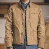 Mensjackor Maden Retro Khaki Jacket Male Size M TO 3XL WAXED Canvas Cotton Militär Uniform Light Casual Work Coats Man Clothing 230309