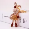 Nyckelringar Crystal Long Ear Rabbit Flower Key Chains Holder For Car Women Keychains Keyrings Purse Bag Pendant Llaveros K254