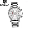 ساعات معصم Benyar Fashion Chronograph Sport Mens الساعات أعلى سوار الفولاذ المقاوم للصدأ الفاخرة الفاخرة الكوارتز ريلوجيو ماسولينو