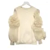 Kobiety swetry Koreańskie kobiety organza rękaw kobiet 3d kwiat deco deco dzianin pullover lady Spring Transparent Tops