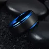 Wedding Rings Fashion 8mm Black Brushed Titanium Stainless Steel For Men Women Blue Color Edge Ring Party Jewelry Gifts