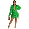 Robes décontractées Mode Ruché Cravate Stretch Lâche Midi Chemise Robe Femme Sexy Y2K 2023 Party Club Moulante En Gros