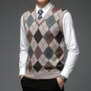 Herrvästar Autum Fashion Designer Märke Argyle Pullover Diamond Sweater V Neck Knit Vest Men 6% ull ärmlösa Casual Men Clothing 230309