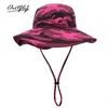 Breda randen hattar utfly utomhus UV -skydd Wide Brim Cotton Bucket Hat Cowboy Fisherman's Foldble Camouflage Beach Cap Circumference 63cm R230308