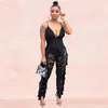 Women's Jumpsuits & Rompers BKLD 2023 Women Soild Lace Spaghetti Strap Summer Clubwear Sexy Backless Deep V-Neck Ruffles Pants Jumpsuit