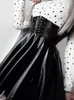 Jupes 2023 Harajuku Bandage Faux Cuir Femmes Gothique Mode Coréenne Kawaii Noir Mini Plissé Fête D'été Pu Saias