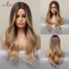 Synthetic Wigs Easihair Brown Golden Blonde Ombre Wavy Synthetic Wigs for Women Natural Hair Middle Part Heat Resistant Cosplay Wig 230227