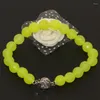 Strand European Style Lemon Faceted Round Chalcedony Jades Natural Stone Bracelets 8mm Silver-color Flower Clasp Gifts 7.5inch B2714