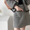 Sukienki robocze Hstar Korean Houndstooth Vintage garnitury Kobiety 2 -częściowy zestaw dzianin kardigan płaszcz bodycon spódnice