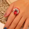 Anéis de casamento chineses cultura tradicional Ópera Red Crystal Aberto para mulheres Vintage Creative Pearls Face Ring Ring Party Party