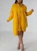 カジュアルドレス不規則なシャツドレス女性2023スプリングファッションソリッドカラー膝の長さ長スリーブストリートウェア服ミディベスティド