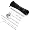 7st Set Set Cyndor Portable Printed Stainless Steel Spoon Fork Steak Knife Set Travel Cutrower Tablewoy With Bag Outdoor Portable Table Wares RRA