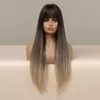 Sentetik peruklar Easihair Brown'dan Sarışın Ombre Sentetik Peruklar Patlamalar Uzun Düz Doğal Saç Kadınlar Günlük Cosplay Wig Isı Dayanıklı 230227