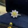 Bagues Cluster Fidélité Couleur Primaire Jaune Moissanite 0.5ct 1ct Bague Diamant Brillant Coupe 925 Argent Femmes Bijoux Fête De Noël Cadeau