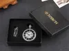 Pocket horloges antieke Steampunk Vintage Romeinse cijfers Automatisch mechanisch horloge ketting Zilver Black Retro Clock Chain Reloj Hombre