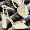 Fashion Summer Bridal Wedding Dress Shoes Sacora Lady Sandals Pearls Leather Luxury Brands High Heels Women Walking With Box,EU35-43