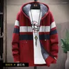 Men's Sweaters 2023 Autumn Korean Hooded Men's With Fleece Stripe Cardigan Knitted Sweatercoats Casual Jacket Male M-4XL 8809