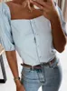 Blouses voor dames shirts Summer Fashion Slash Neck Off schouderhemd elegante vrouwen stevige kleur korte mouw knop top sexy feestkleding b