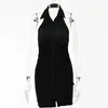 Casual Dresses Turn-Down Collar Sexig rygglös ärmlös Summer Female Dress Single-Breasted Bag Hip Solid Color Mante Women's Short