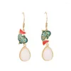 Dangle Earrings China Style Design Water Drop Hetian Jade不規則なコイエナメルクラフト女性レトロ女性48mm