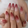 Valse nagels Girly Pink Franse stijl drukken op beige naakt medium Lange faux ongles met bloemontwerp echte nagelfoto's