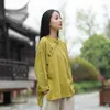 Women's Blouses Women Shirt Spring Autumn Retro Simple Outwear Long Sleeve Stand Collar Oblique Button Loose Comfort Female Tops