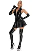 Freizeitkleider Rot/Schwarz Ultra-Glanz PVC Minikleid Club Outfits Latex Wet Look Ärmelloses Partyshirt Enge Fetischkleidung für Frauen