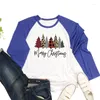 T-shirts Femmes Mignon Léopard Plaid Arbres De Noël Graphique Tshirt Manches Raglan Harajuku Vintage T-shirt Joyeux Noël Lettre Imprimer Femmes