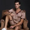 Slaapkleding voor heren Spring Summer Herfst Men Satin Silk Pyjama Sets van T-shirt shorts Male Pijama Sleepwear Leisure Home Clothing Loungewear 230308