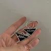 Hoop Earrings VSnow Hiphop Triangle Enamel Letter Earring For Women Trendy Black White Metallic Circle Geometric Jewellery