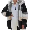 Jaqueta de casaco com capuz de pelúcia de lã grossa de inverno moda casaco feminino novo casual com capuz zíper para mulheres roupas de cashmere feminino costurando casacos de mulheres xadrez