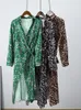 Günlük Elbiseler Leopar Baskı Bölünmüş Kadın Elbisesi Bağcıklı Zarif Ofis Bayanlar V Yaka Uzun Kollu Kadınlar İçin 2023 Parti Tatil Elbiseleri