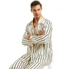 Mäns sömnkläder Mens Silk Satin Pyjamas Set Pyjamas Set PJS Sleepwear Loungewear S ~ 4XL randig 230308