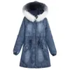 Men's Down 2023 Designer Padded Jacket Plush Thick Cotton-padded Real Fur Collar Hooded Denim Winter