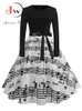 Casual Dresses Music Note Print Elegant Party Dress Women 50s 60s Retro Vintage Robe Rockabilly Winter Midi Y2302