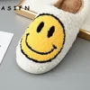 Slippers ASIFN Winter Women Slippers Fluffy Faux Fur Smile Face Household Cute Cushion Smiley Slippers Shoes for Female Home Drop 230309
