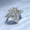 Pear Cut 11*17 mm Moissanite Diamond Pierścień 100% Real 925 Srebrny Party Wedding Pierścienie dla kobiet