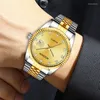 Polshorloges Reloj Hombre Men Diamond Watches 2023's Luxuy Business Gold Watch roestvrijstalen band Quartz Relogio Masculino