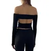 Kvinnors stickor Tees Solid Color Back Cutout Slim Fit Women's T-shirt Hign Streetwear Summer Y2K Fashion Women's Off Shoulder Crop Tops Långärm W0306