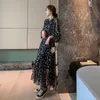 Casual Dresses Spring Summer Thin Section Floral Chiffon Lace Long Dress Vintage Black Boho For Women Fashion Sleeve Y2302