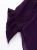 Women's Blouses Summer Shirt Purple Pleated Long Sleeve Lapel Loose Button Bowknot Decoration Blouse