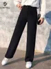 Women's Pants Capris Spring Office Lady Elegant Casual Fashion High Waist Wide Leg Black Pants Full Length Pant Woman s B83813F 230309