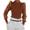 Dames truien dames herfst polka dot long mesh puff puff mouw geribbelde trui bodemhirtwomen's