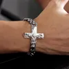 Lien Bracelets Punk Jésus Croix Argent Couleur Acier Inoxydable Hommes Bijoux Mâle Charme Bracelet Main Chaîne Homme Bracelet