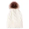 Beanies Beanie/Skull Caps Womens Beanie Warm Winter Hat Woolly Knitted Women Bobble Plain Fleece Liner With Faux Fur Pom Ladies Wooly Cap