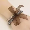 Bangle 3pcs/set Vintage Pearls Pärlade armband för kvinnor Elastiska flerskikt med Bow Lace Charm Jewelry Ladies Gift 2023