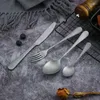 Dinnerware Sets 304 Stainless Steel Retro Cutlery Set Silverware Spoon Knife Fork Old Style Coffee Spoons Vintage Tableware