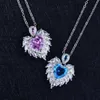 Pendant Necklaces Fashion Luxury Temperament Design Angel Wing Simulated Aquamarine Heart Necklace For Women Fine Jewelry Wholesale